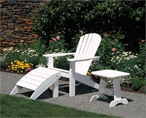 An adirondack chair with and ottoman and side table by Seaside Casual -GottaHaveItInc.com