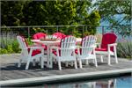 Table with 6 chairs on a pool deck in white